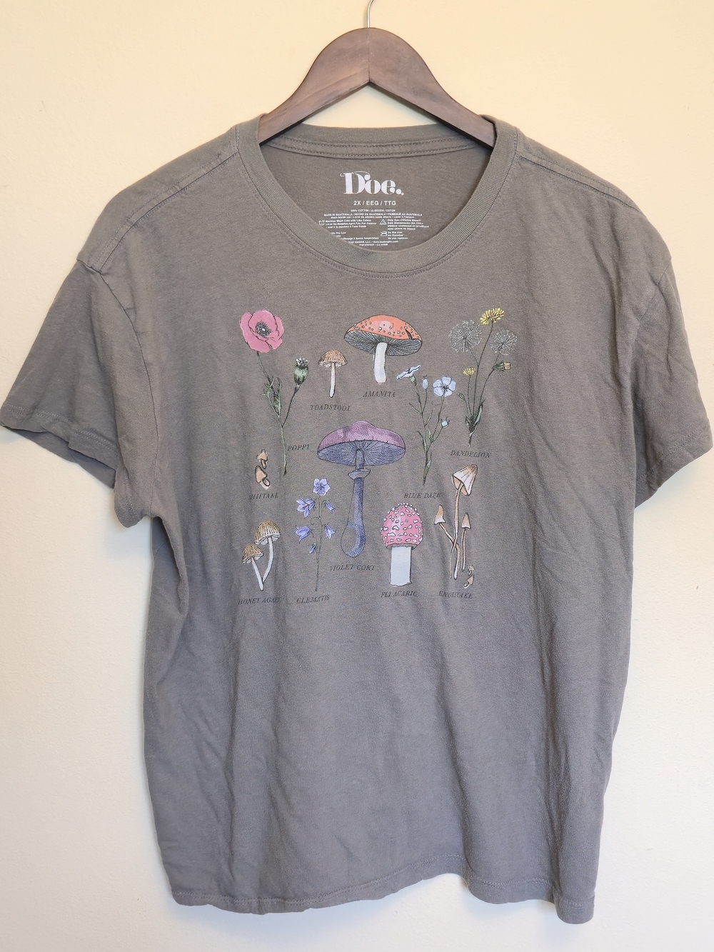 Doe. Olive Graphic Tee with Pink, Purple & Blue Accents